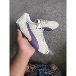 Size 7m- Vintage Puma Speedcat Tan Suede Purple Racing 8.5W